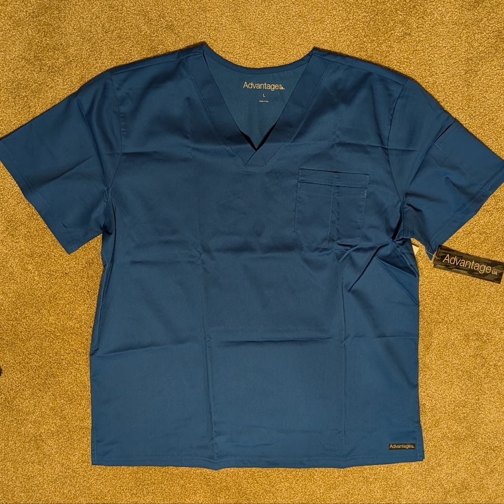 UA Advantage STRETCH Men's 4-Pocket V-Neck Scrub Top Royal Blue Large NWT